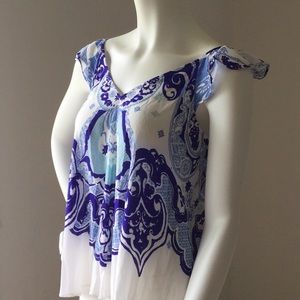 Anthropologie Maeve Flutter Sleeves Navy Boho Top